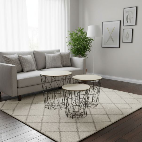 Set 3 stočića Basket, dia.39,5cm, natur/crni - GI8445393221700