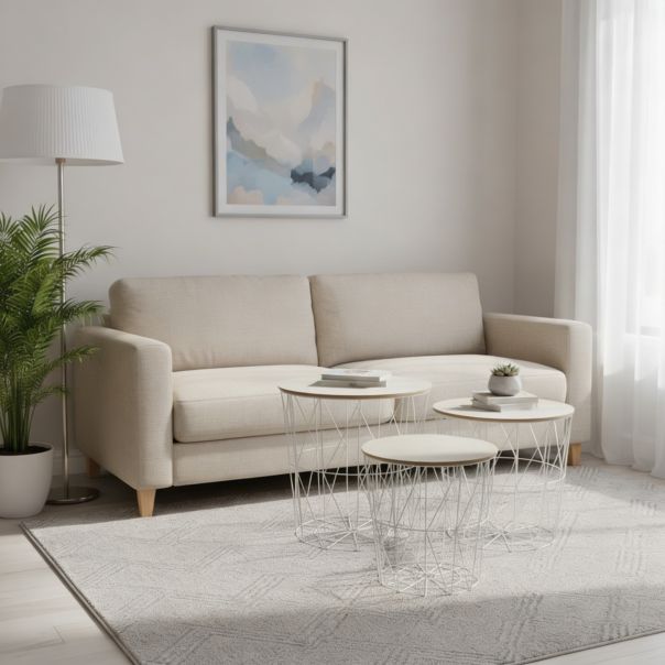 Set 3 stočića Basket, dia.39,5cm, natur/beli - GI8445393221717