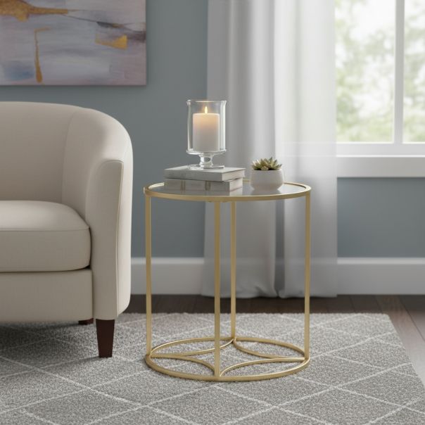 Pomoćni stakleni stočić Renier, 40x40x46cm, zlatni ram - GI8445393407616