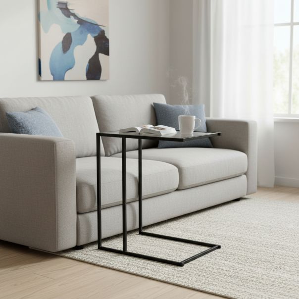 Pomoćni stakleni stočić Loft, 40x30x59cm, crni ram - GI8445393407623