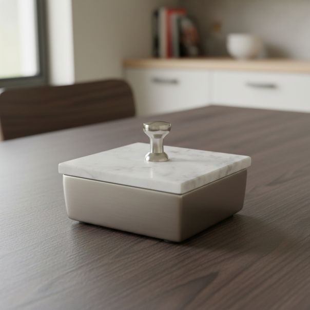 Dekorativna kutija sa mermernim poklopcem, 13x13x9cm - GI8445393432311