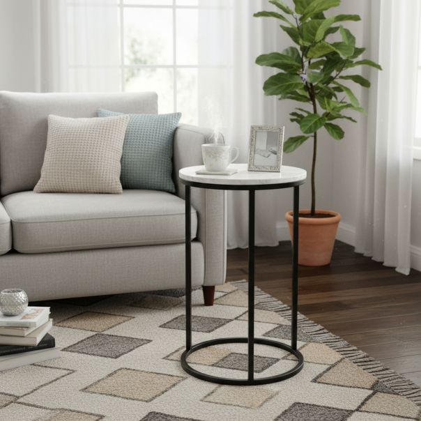 Pomoćni mermerni stočić, 30x30x48cm, belo/crni - GI8445393432816