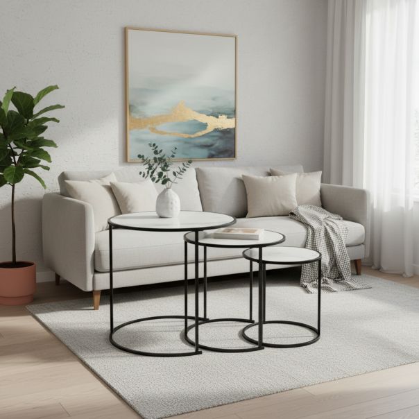 Set 3 stočića Marble, dia. 50/40/30 cm, beli - GI8445393543031