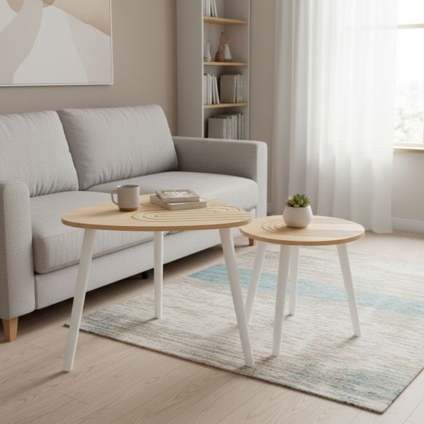 Set 2 stočića Line, 48x48x45cm, natur/beli - GI8445393543079