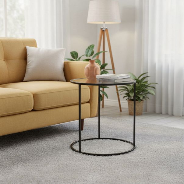 Pomoćni stakleni stočić Renier, 45x45x50cm, crni ram - GI8445393543109