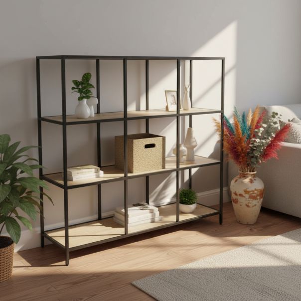 Polica za knjige Yuka 9, 99x105,5x32cm, braon/crna - GI8445393545103