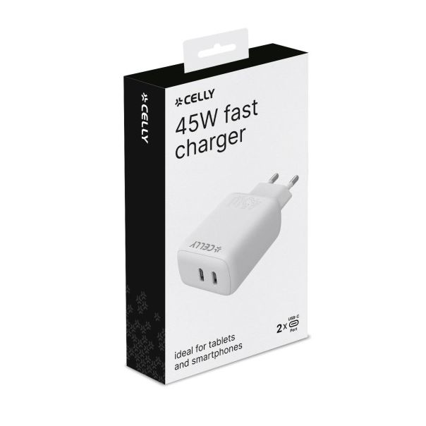 CELLY Kućni punjač Pro Power 45w Type C Port x 2 - TC2USBC45WWH