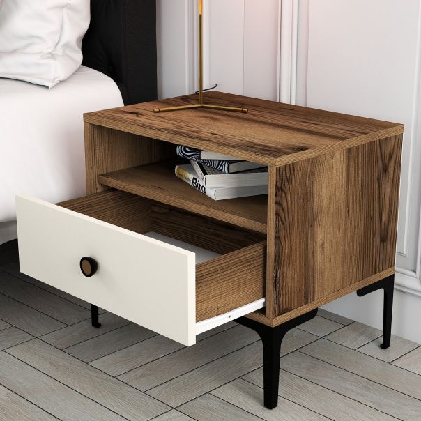 HANAH HOME Noćni ormarić Lizbon 533, braon/krem - 845HCT2505