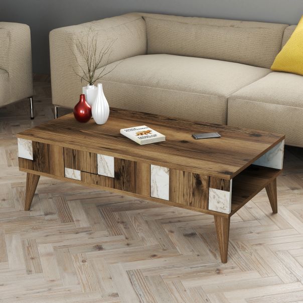 HANAH HOME Klub sto Madrid, braon/bela - 845HCT2878