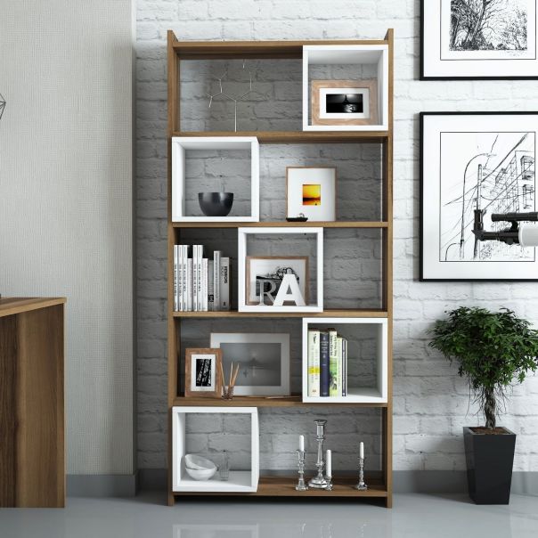 HANAH HOME Polica za knjige Box, braon/bela - 845HCT3601