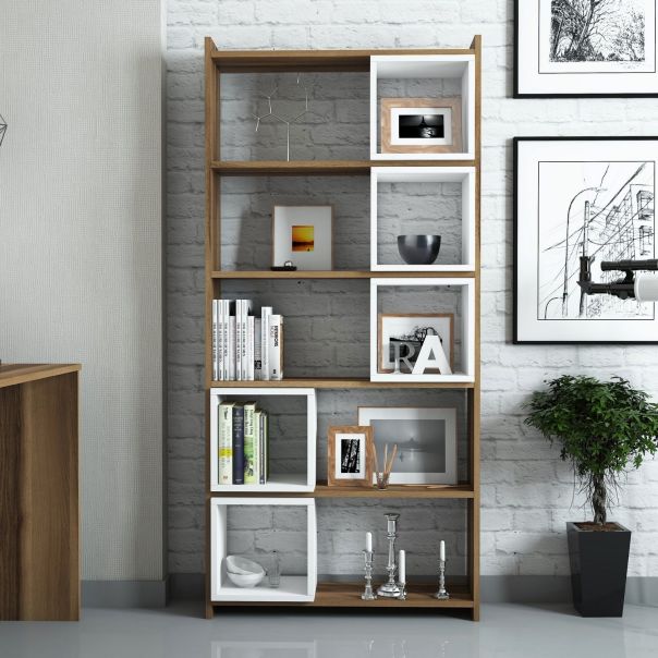 HANAH HOME Polica za knjige Box, braon/bela - 845HCT3601