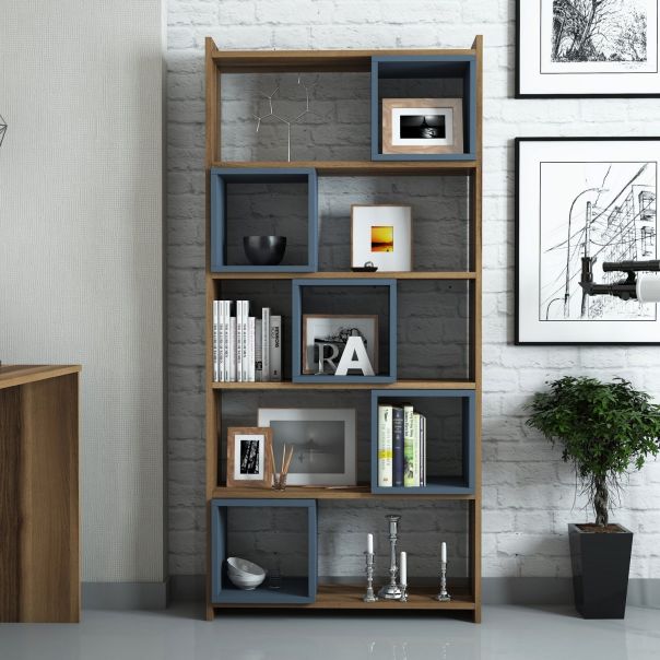 HANAH HOME Polica za knjige Box, braon/plava - 845HCT3602