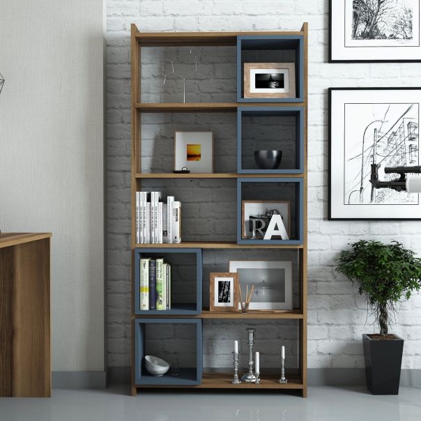 HANAH HOME Polica za knjige Box, braon/plava - 845HCT3602