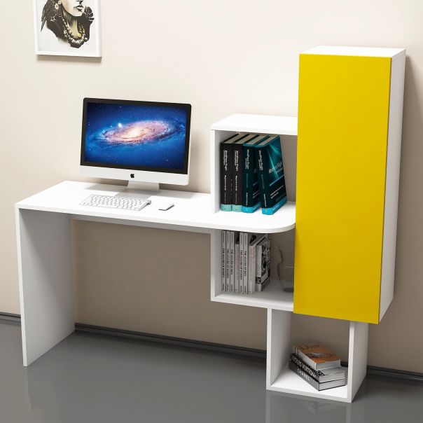 HANAH HOME Radni sto sa policama  Açelya, bela/žuta - EP2800812