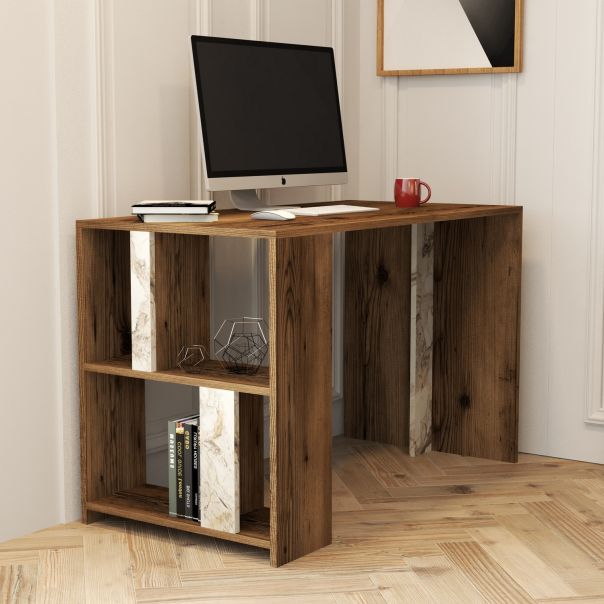 HANAH HOME Radni sto Lima, braon/mermer bela - EP2800779