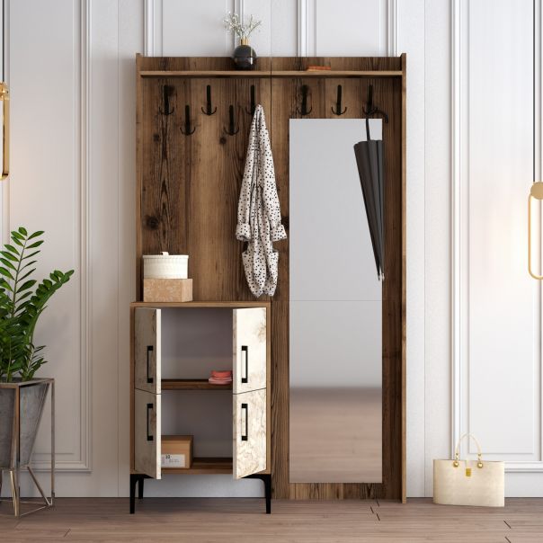 HANAH HOME Cipelarnik sa čivilukom Berlin BC, braon/mermer bela - EP2799562