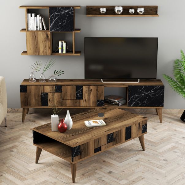 HANAH HOME Set nameštaja za dnevnu sobu Madrid, braon/crna - 845HCT5262