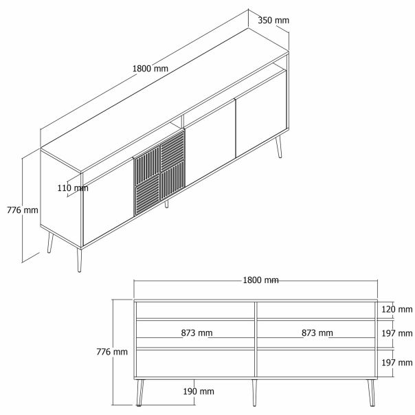 HANAH HOME Komoda Milan, bela/zlatna - 845HCT5526