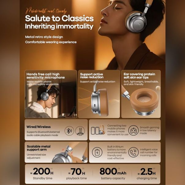 Bluetooth slusalice REMAX ANC RB-980HB braon - 221829