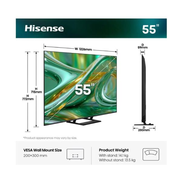 Televizor Hisense 55E8S, Smart, ULED, 4K UHD, 55