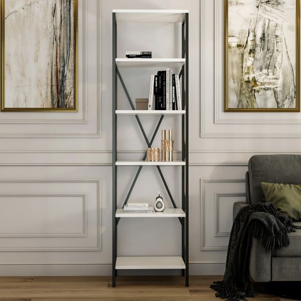HANAH HOME Polica za knjige Suadiye, bela/crna - 854KLN3614