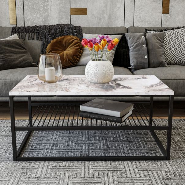 HANAH HOME Klub sto Asude, crna/bela - 173306