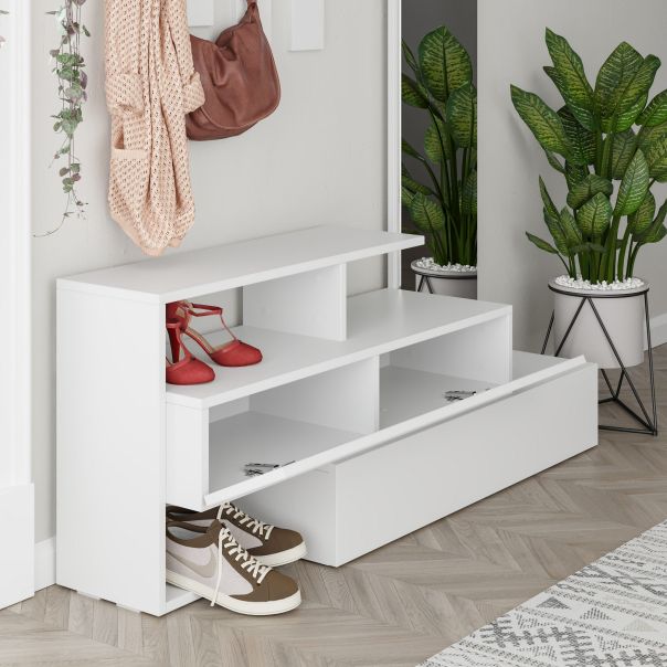 HANAH HOME Cipelarnik sa čivilukom i ogledalom Ramda, bela - 855DTE4003