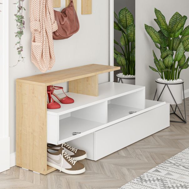 HANAH HOME Cipelarnik sa ogledalom i čivilukom Ramda, bež/bela - 855DTE4004