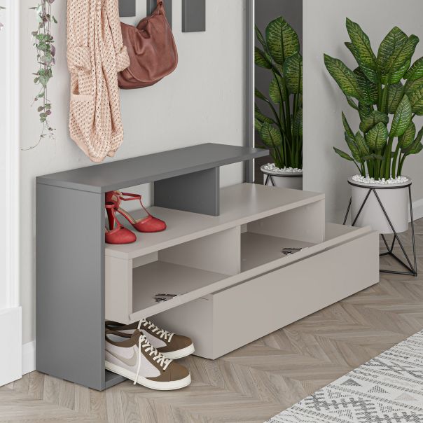 HANAH HOME Cipelarnik sa ogledalom i čivilukom Ramda, svetlo braon/antacit - 855DTE4005