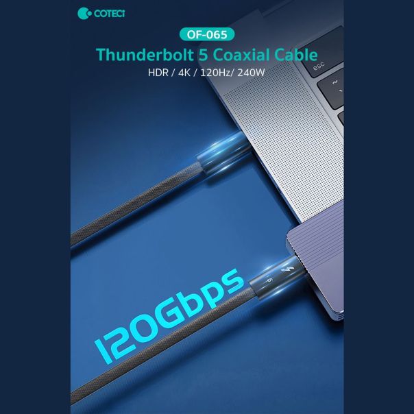Data kabl Coteci Thunderbolt OF-065 120Gbps 240W 4k PD Type C na Type C crni 0.25m - EP2978107