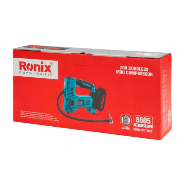 RONIX Akumulatorski mini kompresor sa lampom (1x2Ah) 8605 CB 20V/10.35bar - 8605RX