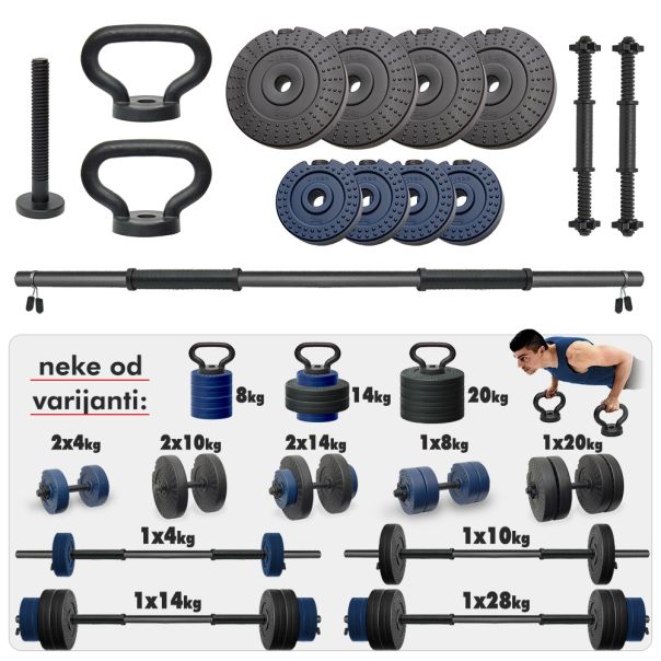 Iron Sport set 28kg tegova, 2+1 šipka i ručka za zvono (set 4 in 1) - TS284I1