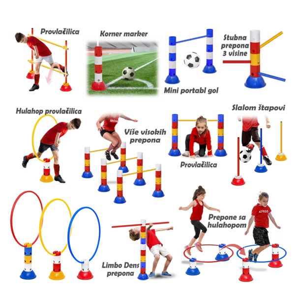 Iron Sport Koordinacioni poligon od 45 delova (prepone, čunjevi, štapovi, hulahop, provlačilice,..) - KOPO45D