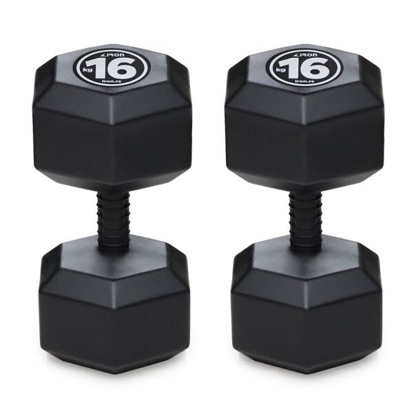 Iron Sport set Plastični HEX Tegovi – Bučice set 32kg ( 2 x 16kg ) sa čeličnim ojačanjem sredine - HEXS032