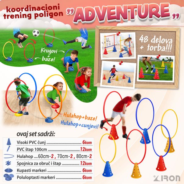 Iron Sport koordinaciona kombinacija ADVENTURE 48 delova čunjevi prepone provlačilice hula-hop - KKADV02
