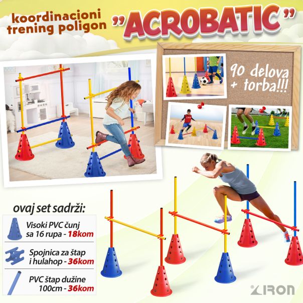 Iron Sport koordinaciona kombinacija ACROBATIC visoki čunjevi podesive prepone provlačilice slalom štapovi - KKACR03