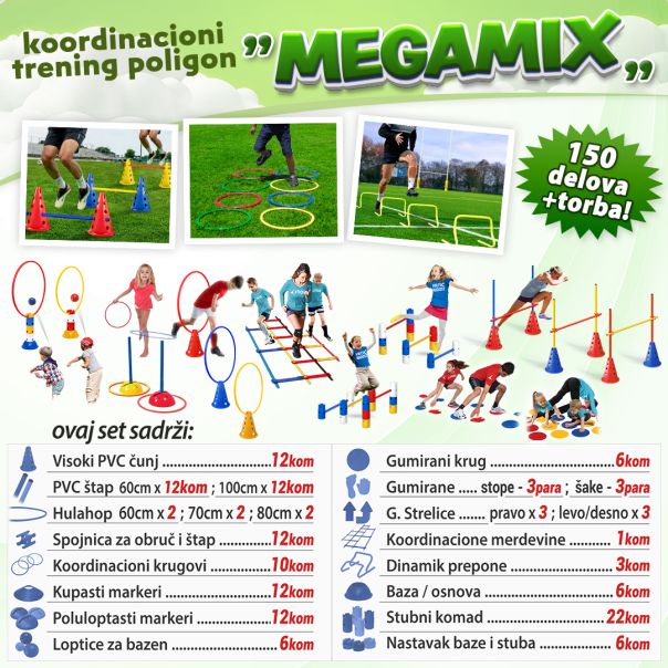 Iron Sport koordinaciona kombinacija MEGAMIX čunjevi podesive prepone merdevine provlačilice hula hop - KKMEG05