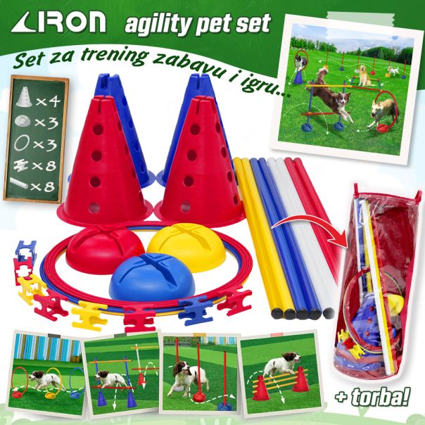 Iron Sport koordinaciona kombinacija AGILITY PET podesive prepone provlačilice čunjevi hula hop - KKAGI08