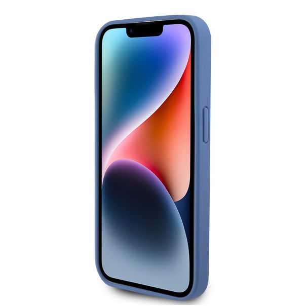 LICENSED GUESS Maska za iPhone 15 Pro LEATHER 4G TRIANGLE STRASS, plava - 200859-1