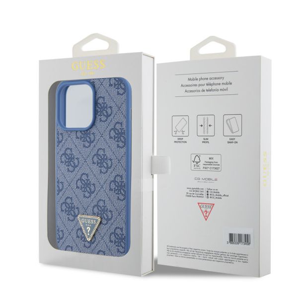 LICENSED GUESS GUESS maska za iPhone 15 Pro Max LEATHER 4G TRIANGLE STRASS, plava - GUHCP15XP4TDPB