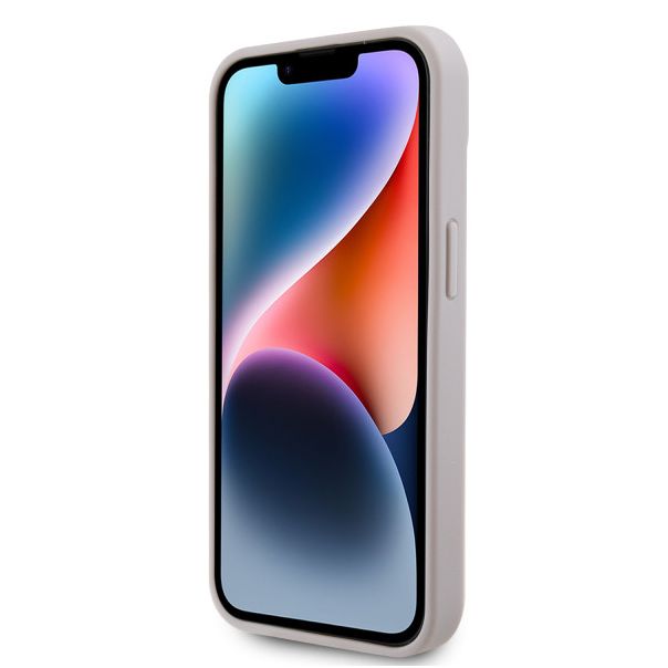 LICENSED GUESS GUESS maska za iPhone 15 LEATHER 4G TRIANGLE STRASS, roza - GUHCP15SP4TDPP