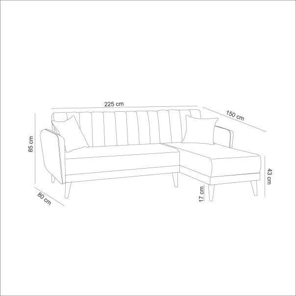 ATELIER DEL SOFA Ugaona garnitura Aqua, desna, tamnosiva - 867UNQ1404