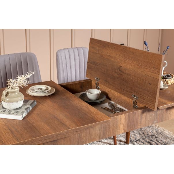 HANAH HOME Set trpezarijski sto i stolice Vina, braon/siva - 869VEL5141