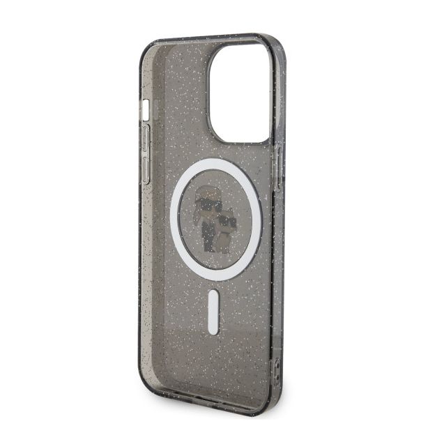 LICENSED KARL LAGERFELD Maska za iPhone 15 Pro Max MAGSAFE IML KC GLITTER, crna - 200842