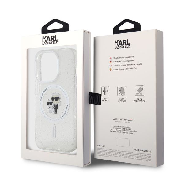 LICENSED KARL LAGERFELD maska za iPhone 15 Pro MAGSAFE IML KC, providna/gliter - KLHMP15LHGKCNOT