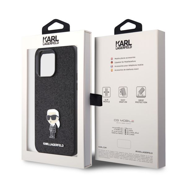 LICENSED KARL LAGERFELD maska za iPhone 15 Pro Max IKONIK, crna - KLHCP15XGKNPSK