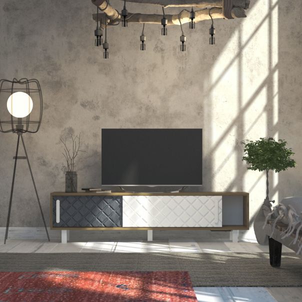 HANAH HOME TV komoda Rob, bela/krem/antracit - 875ZNA3017