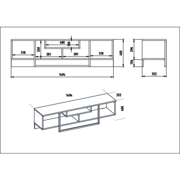 HANAH HOME TV komoda Asal 150, bela/crna - 875ZNA3049
