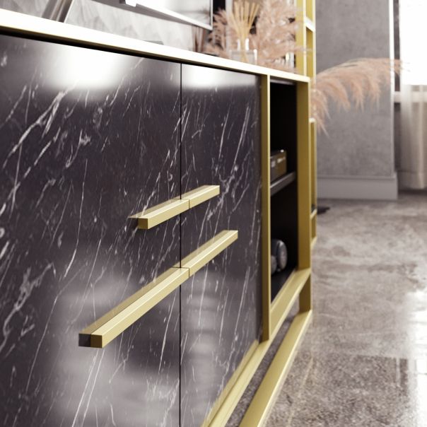 HANAH HOME TV komoda Polka, mermer crna/zlatna - 875ZNA3060