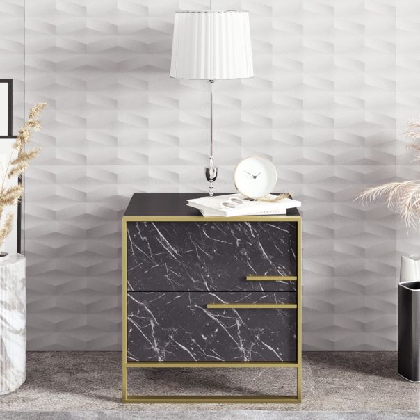 HANAH HOME Noćni ormarić Polka, crna/zlatna - 875ZNA3409